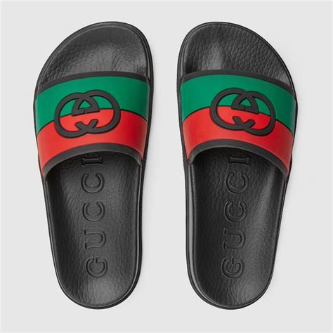 gucci slide sandals with interlocking g|gucci rubber slide sandals outfit.